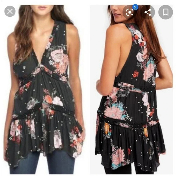 Free People Haze Floral Tunic Hi Low Green Tank Top Size Medium - Picture 5 of 12